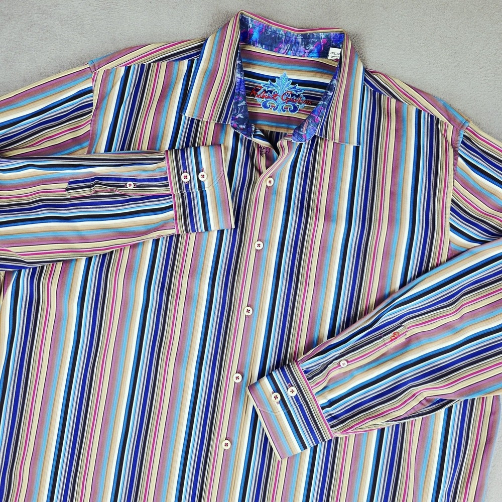 Robert Graham Shirt Mens XLT Multicolor Striped Long Sleeve Button Up Casual